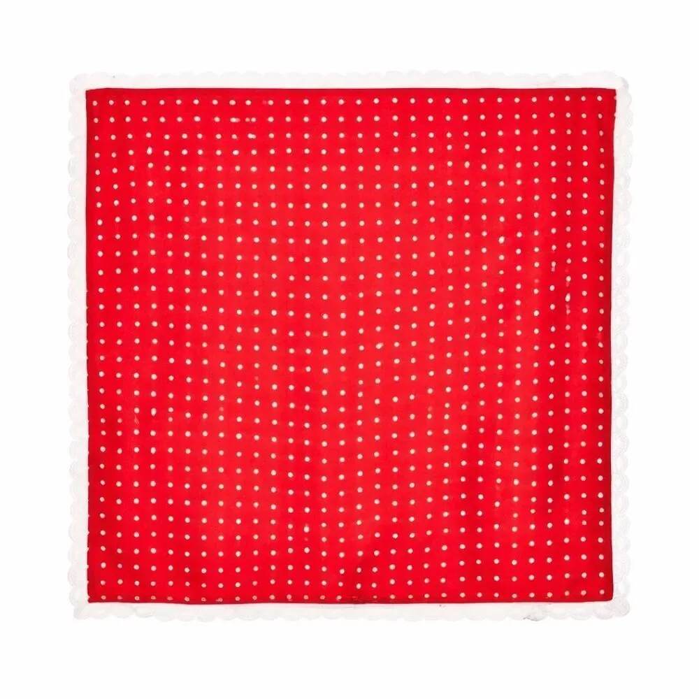 For Love & Lemons Polka Dot Scarf Red Lace Trim Silk Head Neck Square UO New